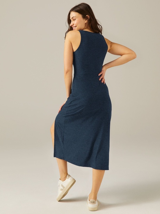 Beyond Yoga • Navy Featherweight Square Neck Slit Midi Dress • Size S - Picture 5 of 8
